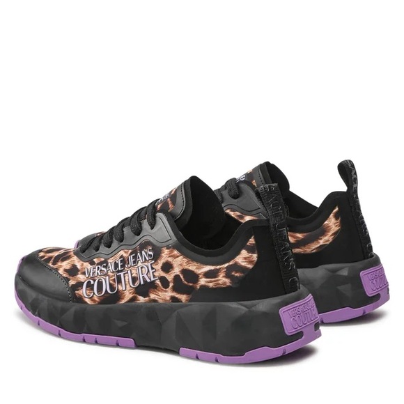 Versace Jeans Collection Women's Leopard Print Sneakers - Black and Purple WM 5 - Picture 5 of 6